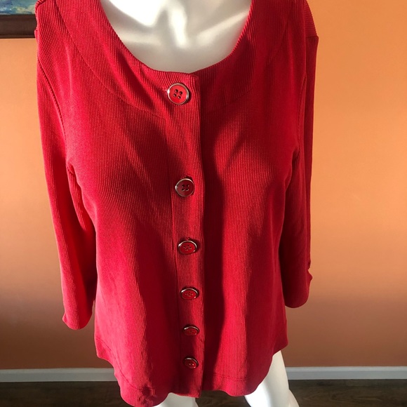 COLDWATER CREEK red button-up textured cardigan - Picture 3 of 9